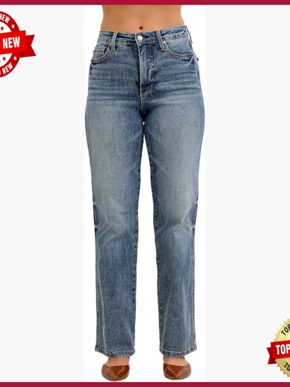 High Waisted Tummy Control Straight Leg Jeans - 91% Cotton